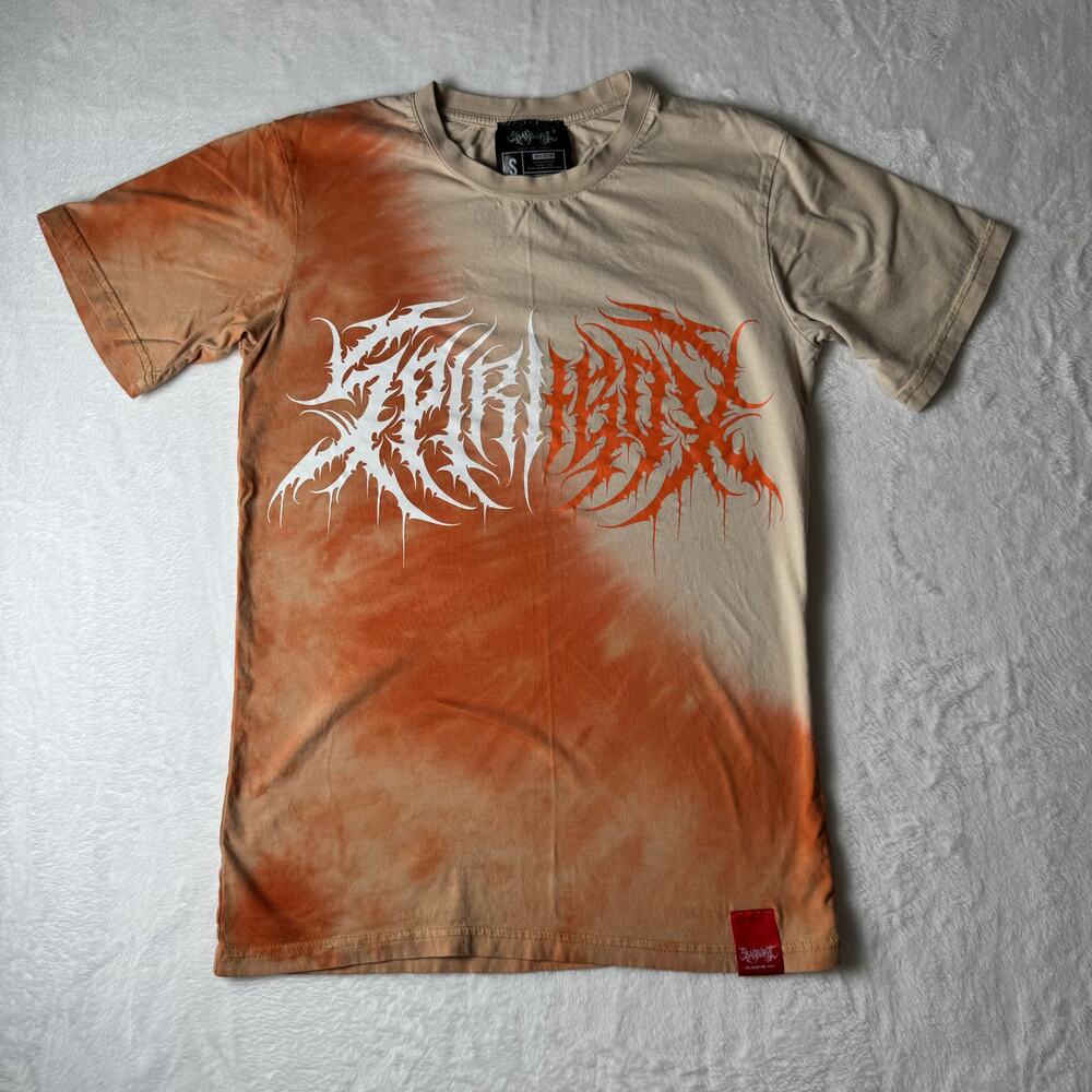 Shibori Threads Tie Dye Graphic Tee Small Orange Streetwear Drip Gothic Cotton